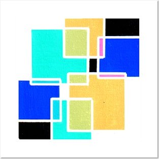 Inverted Blue Green Yellow Pink Geometric Abstract Painting I Posters and Art